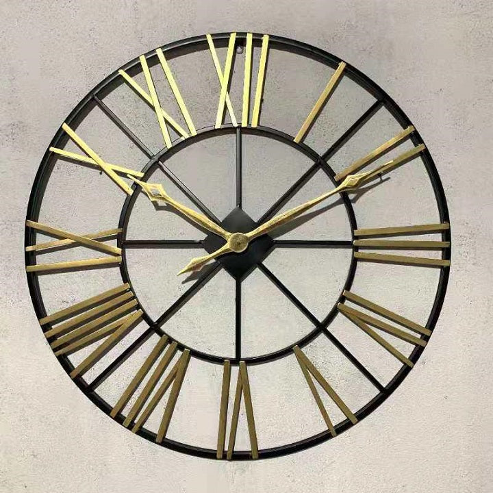 שעון קיר גדול ממתכת בצבע שחור וזהב 8746 | המבורגר ברוס