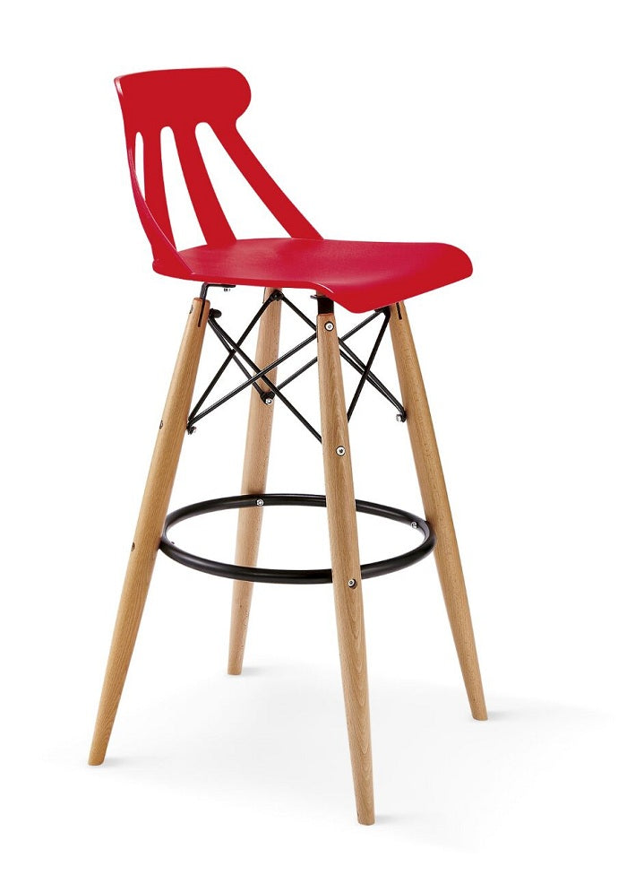 כסא בר רגלי עץ מושב פלסטיק 99924 | המבורגר ברוס