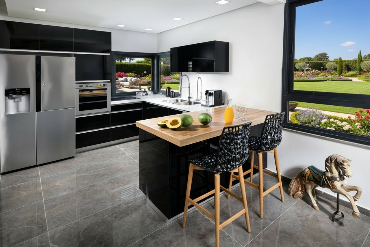 כיסא בר רגלי עץ מושב פלסטיק(פוליקרבונט)עכביש 34475