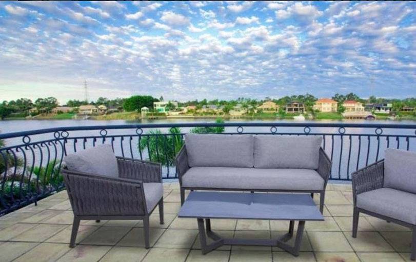 מערכת סלון גינה דו מושבי עשוי שלדת מתכת בשילוב רצועות ראטן סינטטי 74759 | המבורגר ברוס