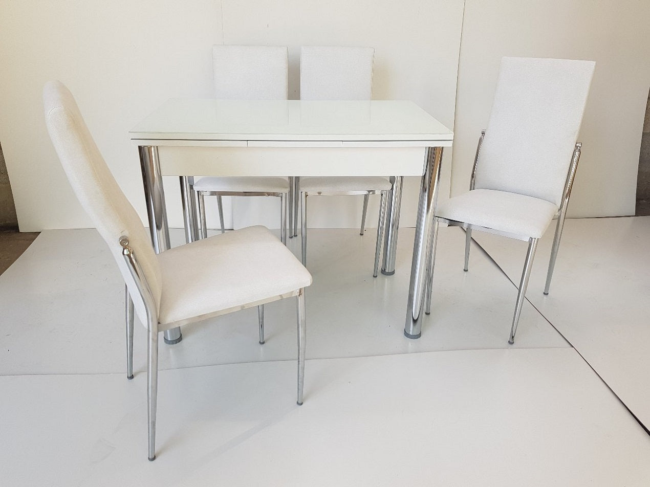 שולחן זכוכית נפתח כולל 4 כיסאות במגוון צבעים דגם 773 | המבורגר ברוס