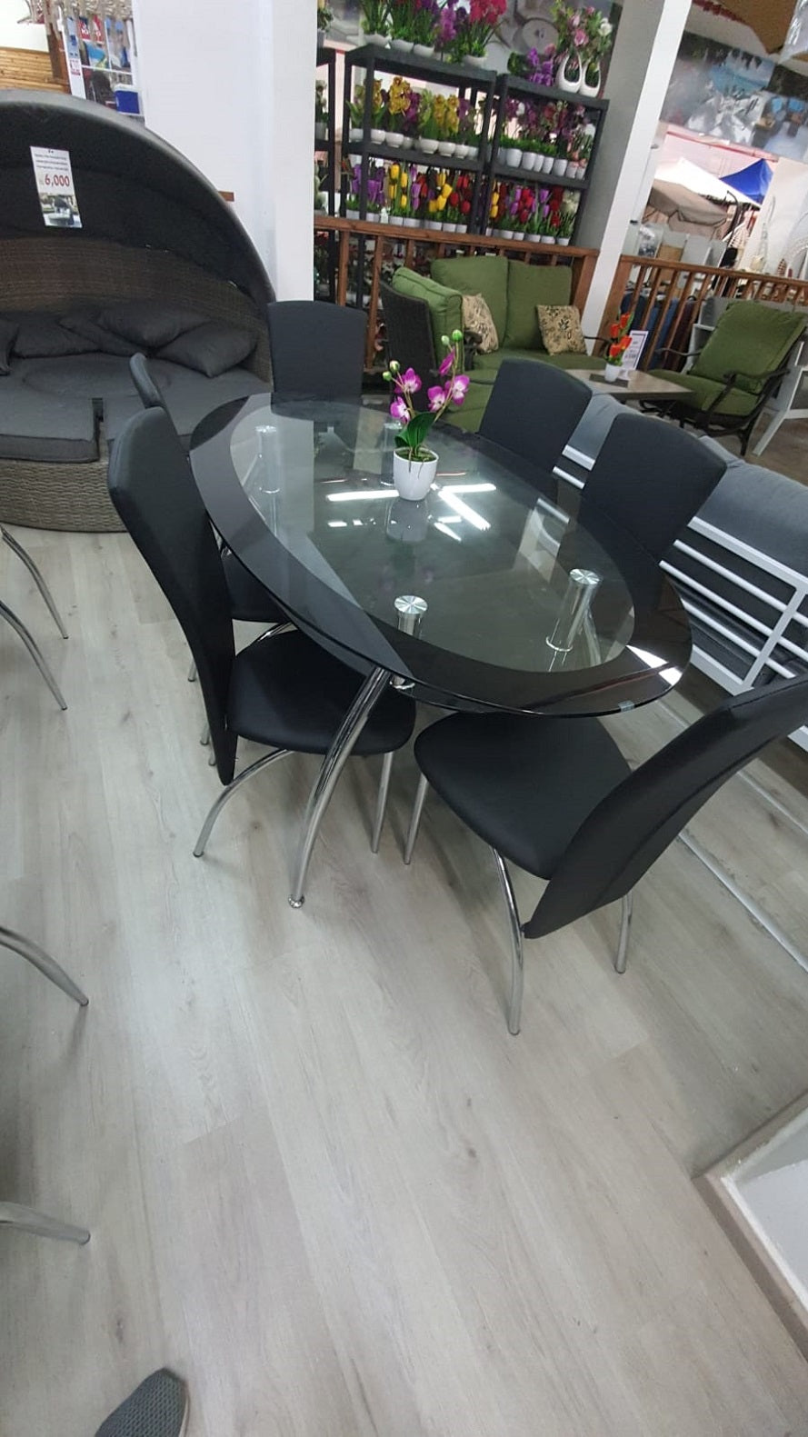 שולחן פינת אוכל מזכוכית כולל 6 כיסאות דגם 6655 | המבורגר ברוס