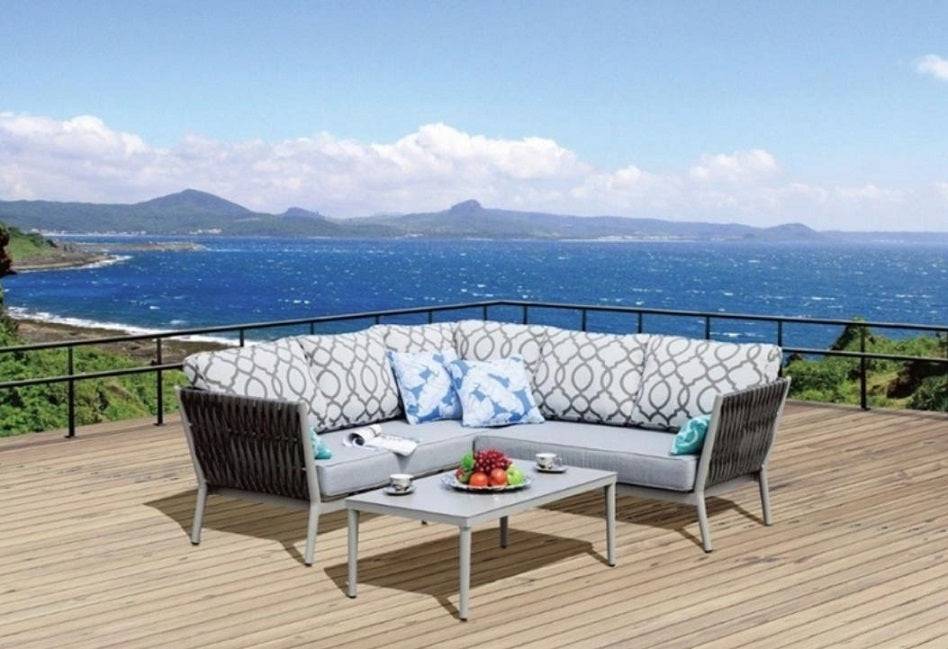 מערכת ישיבה פינתית אלומיניום בשילוב ראטן סינטטי 266367 | המבורגר ברוס