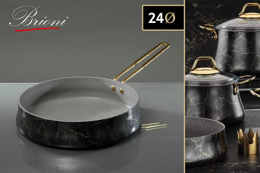 מחבת ללא מכסה יציקת אלומיניום ציפוי אבן שיש גרמניGOLD שחור 7755 | המבורגר ברוס