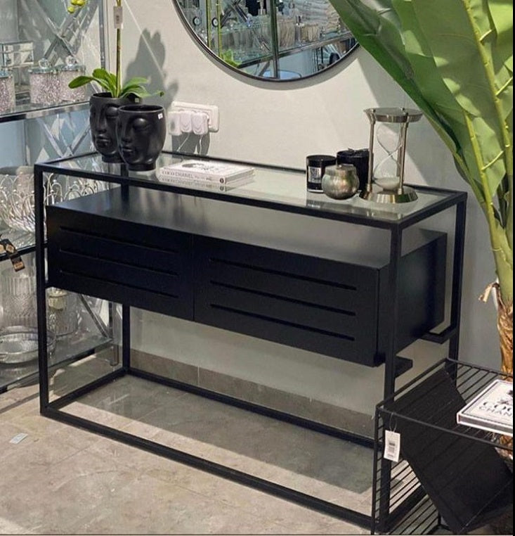 קונסולה מעץ בצבע שחור בשילוב זכוכית דגם 7746 | המבורגר ברוס