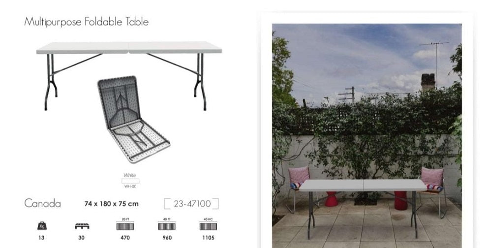 שולחן מתקפל מפלסטיק 180 (244589) | המבורגר ברוס