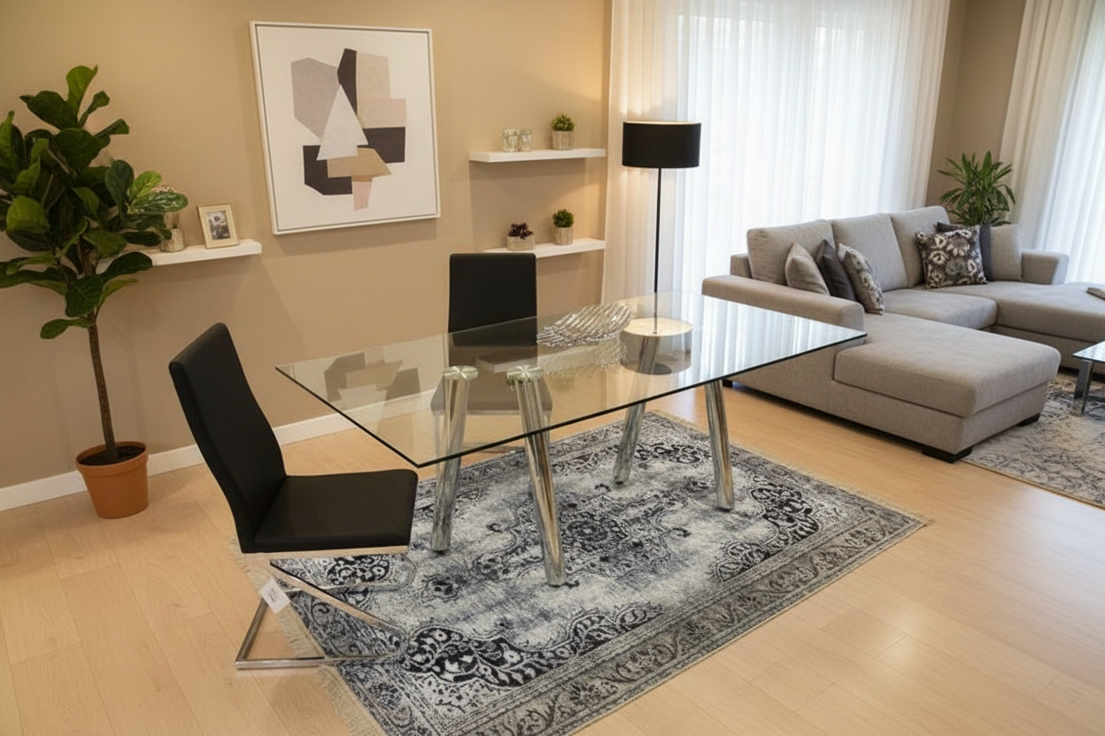 שולחן נירוסטה + זכוכית 9886