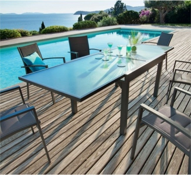 דגם סט גינה אלומיניום נפתח מ1.35 ל2.70 כולל 4 כיסאות | המבורגר ברוס