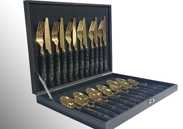 סט סכום זהב דמוי שיש שחור 475025 | המבורגר ברוס