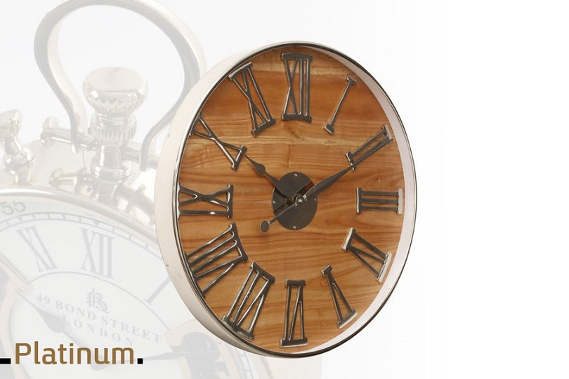 שעון קיר נירוסטה + עץ 8837 | המבורגר ברוס