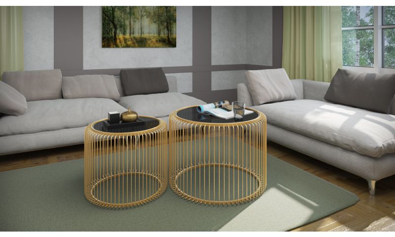 זוג שולחנות מתכת משולב זכוכית דגם לולב 98465 | המבורגר ברוס