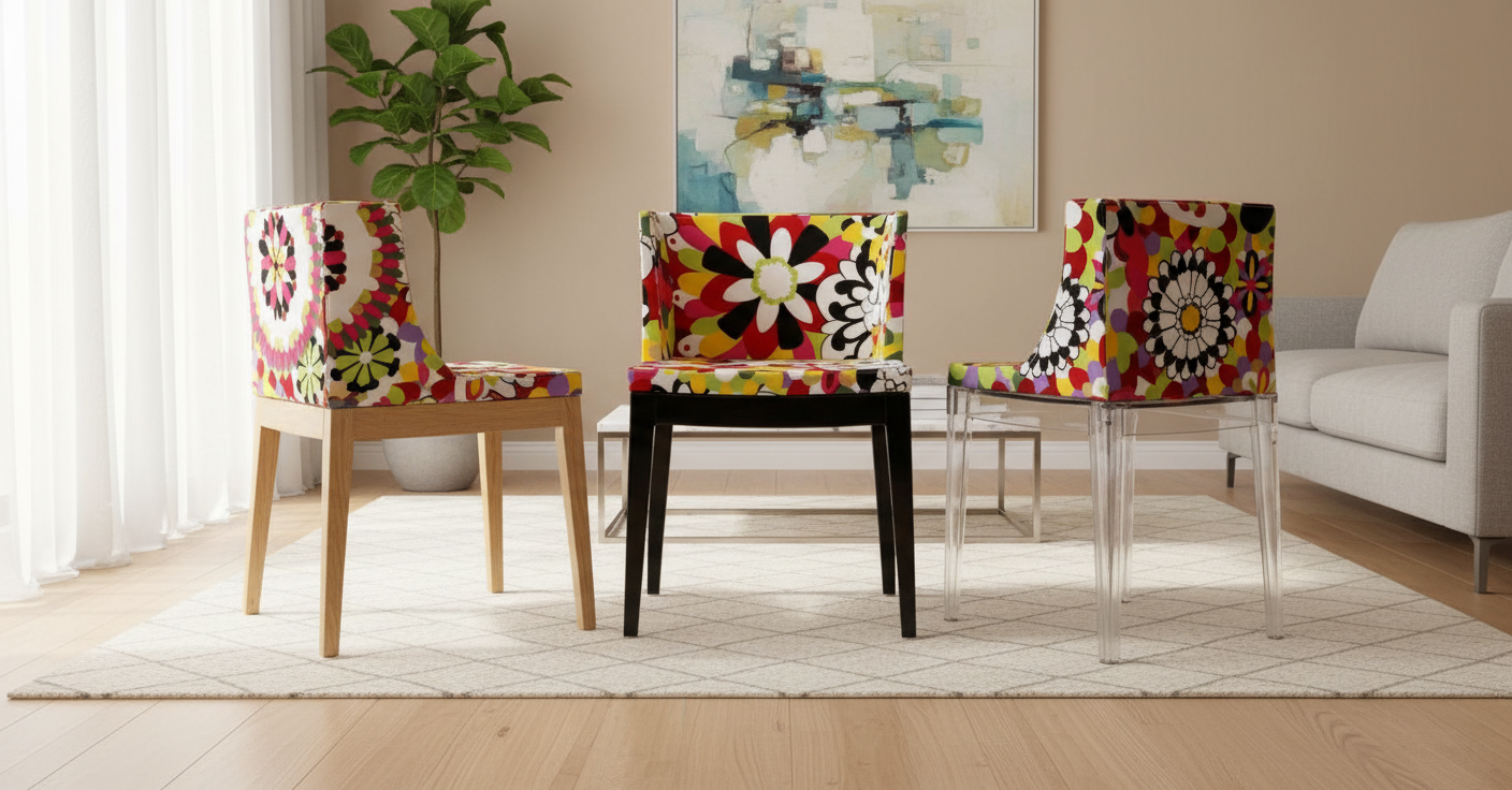 כסא רגליים שקופות מושב מרופד לפינת אוכל 115648