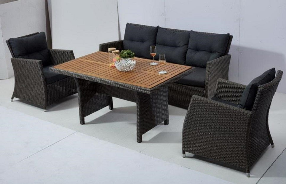 סלון שהוא גם פינת אוכל שלדת אלומיניום אל חלד מצופה ראטן 53200 | המבורגר ברוס