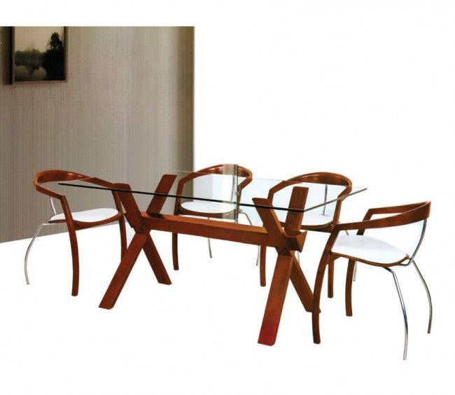 דגם שולחן פינת אוכל מזכוכית ורגלי עץ דנדוש | המבורגר ברוס