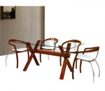 דגם שולחן פינת אוכל מזכוכית ורגלי עץ דנדוש | המבורגר ברוס