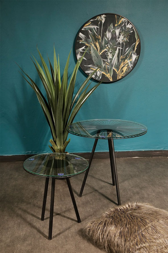 זוג שולחנות מתכת עם זכוכית דגם 66537 | המבורגר ברוס