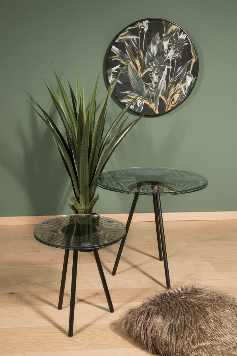 זוג שולחנות מתכת עם זכוכית דגם 66537