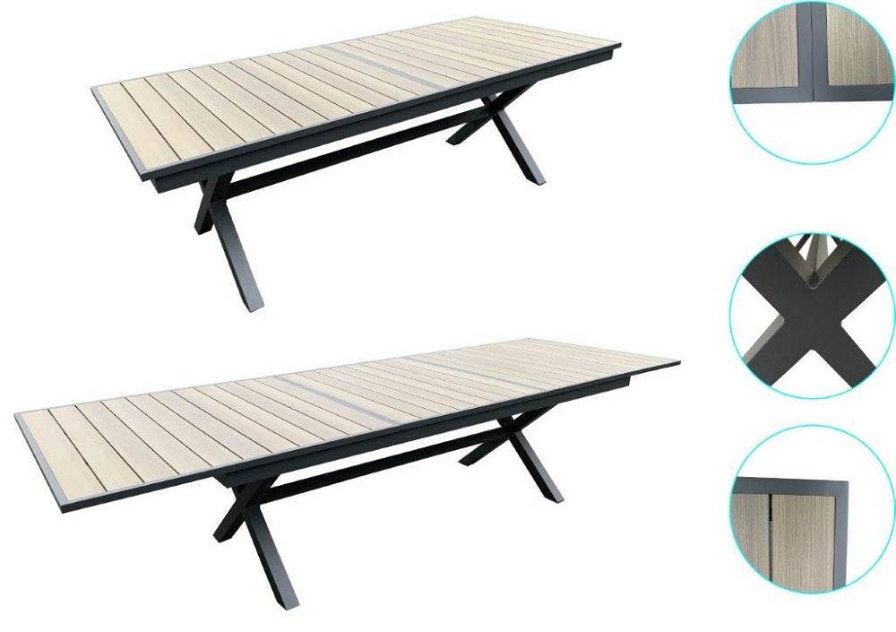 שולחן אלומניום שילוב דמוי עץ יפייפה ואיכותי נפתח לגינה דגם 7013 | המבורגר ברוס