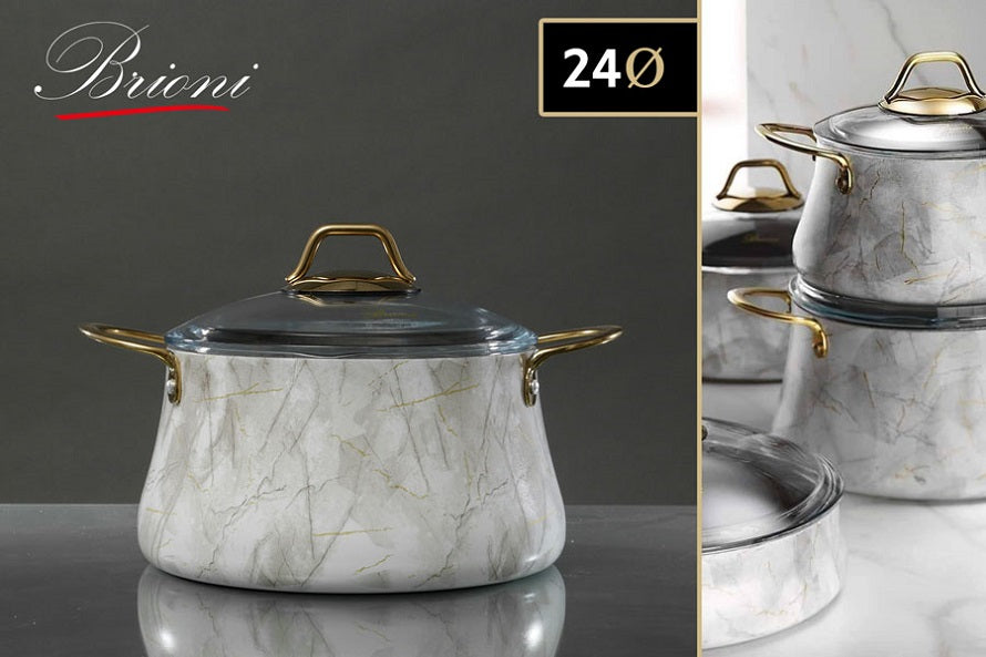 סיר יציקת אלומיניום בציפוי אבן שיש גרמני GOLD לבן דגם 9930 | המבורגר ברוס