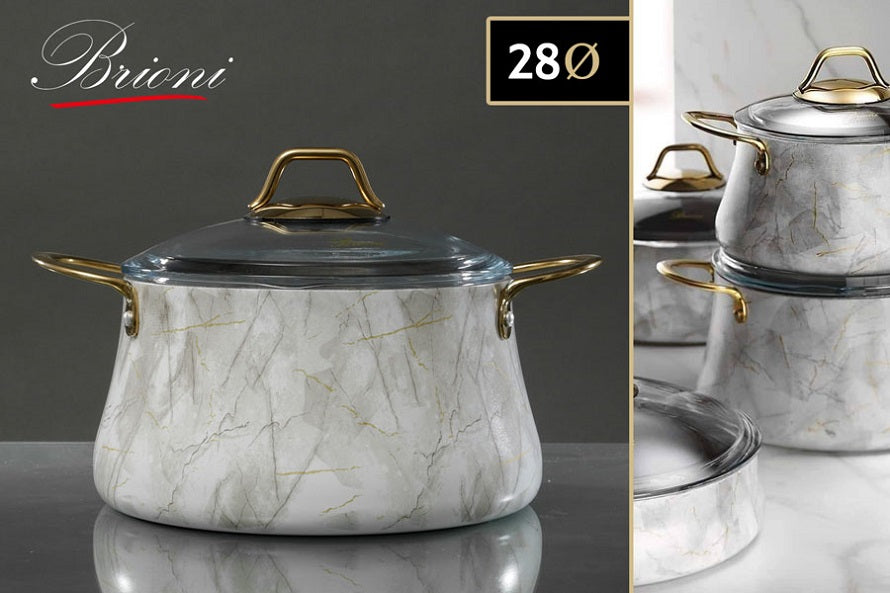 סיר יציקת אלומניום בציפוי אבן שיש גרמני GOLD לבן דגם 77366 | המבורגר ברוס