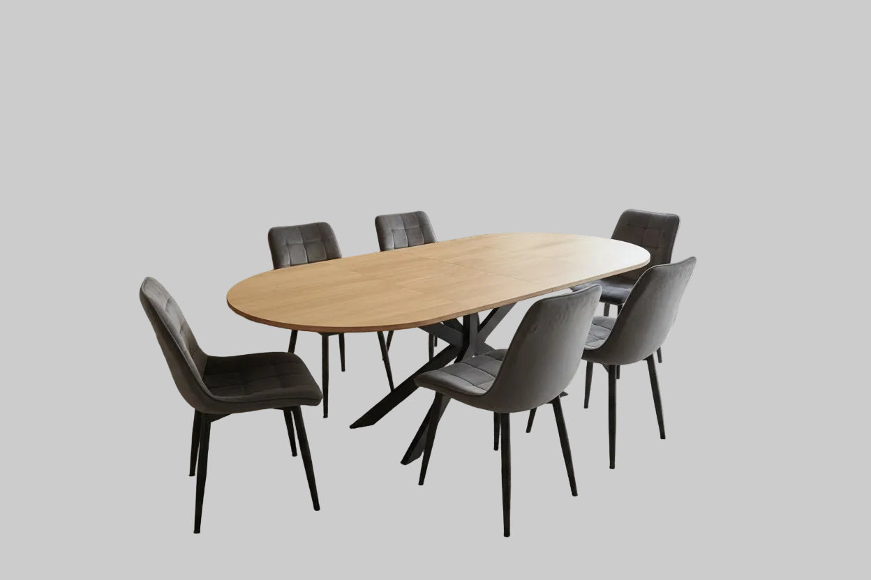 שולחן נפתח עם 2 הגדלות דגם 641+ 6 כסאות