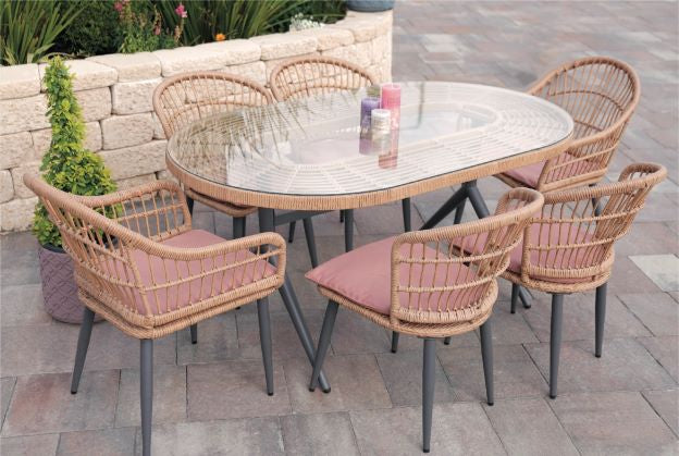 פינת אוכל ראטן עם זכוכית כולל כסאות 4535 | המבורגר ברוס