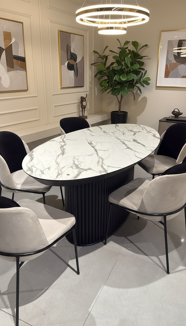 שולחן אובלי דמוי שיש מתצוגה