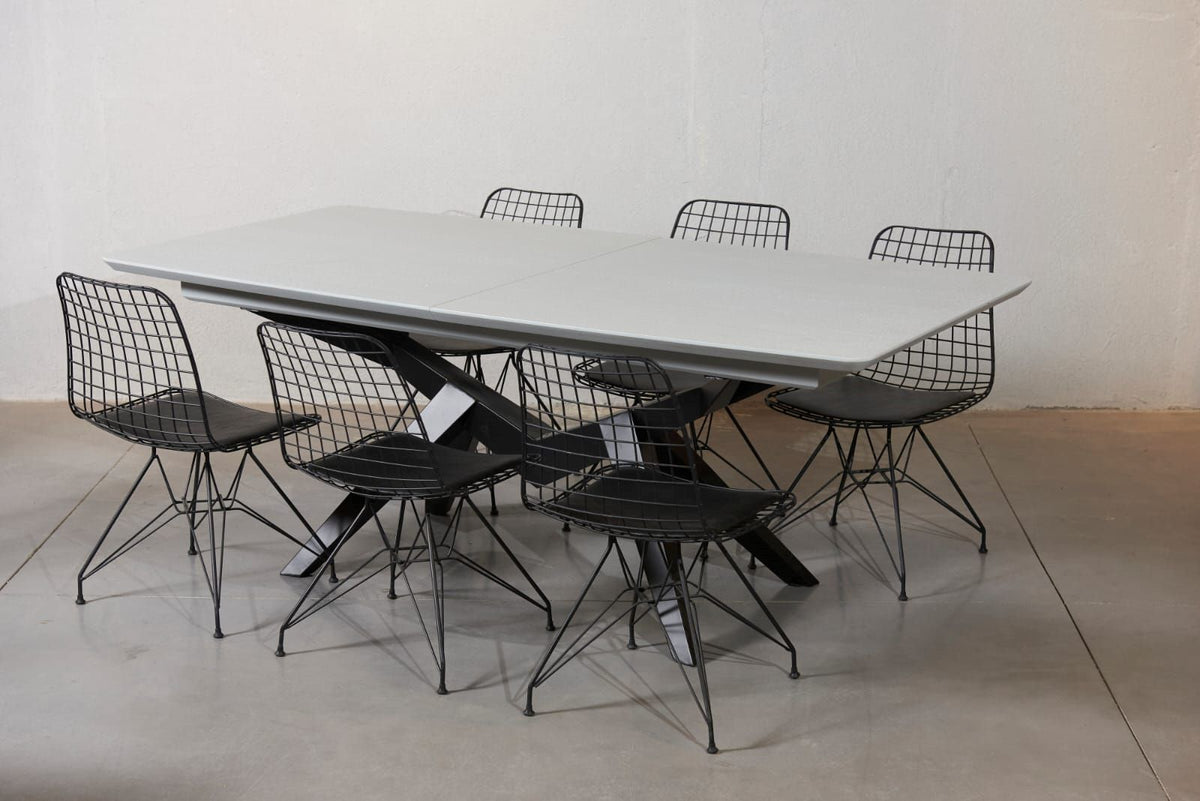 שולחן מלבני דמוי בטון + 6 כסאות | המבורגר ברוס