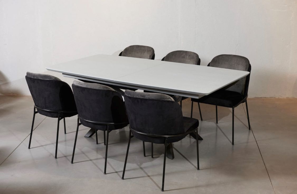 שולחן מלבני דמוי בטון + 6 כסאות | המבורגר ברוס