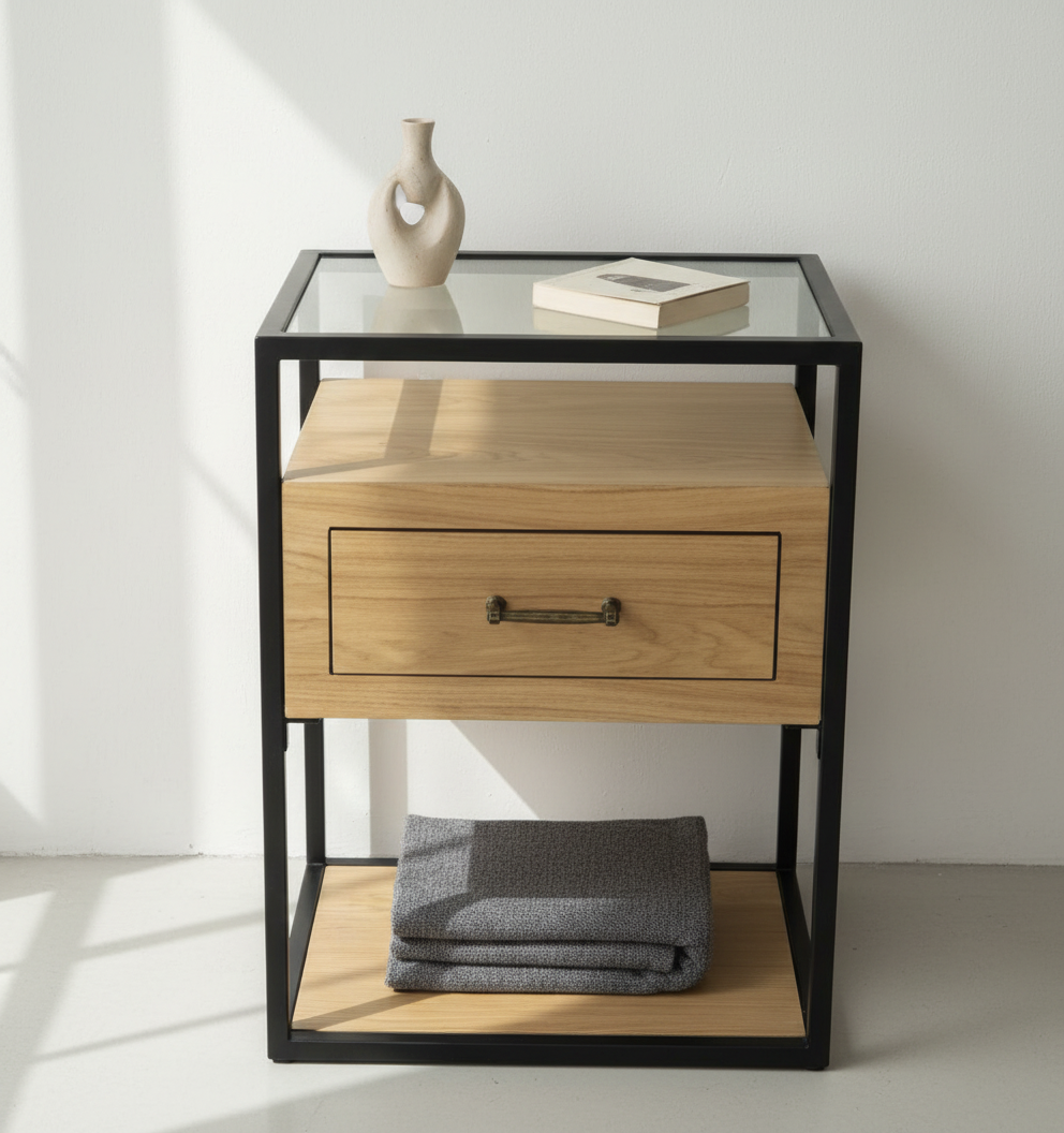 שידת מיטה מגירה אחת ומדף תחתון דגם 77466