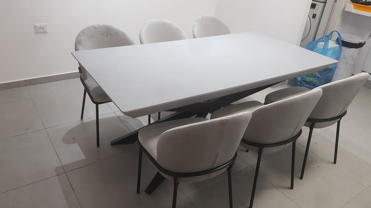 שולחן דמוי בטון נפתח 90×180 כולל 6 כיסאות | המבורגר ברוס