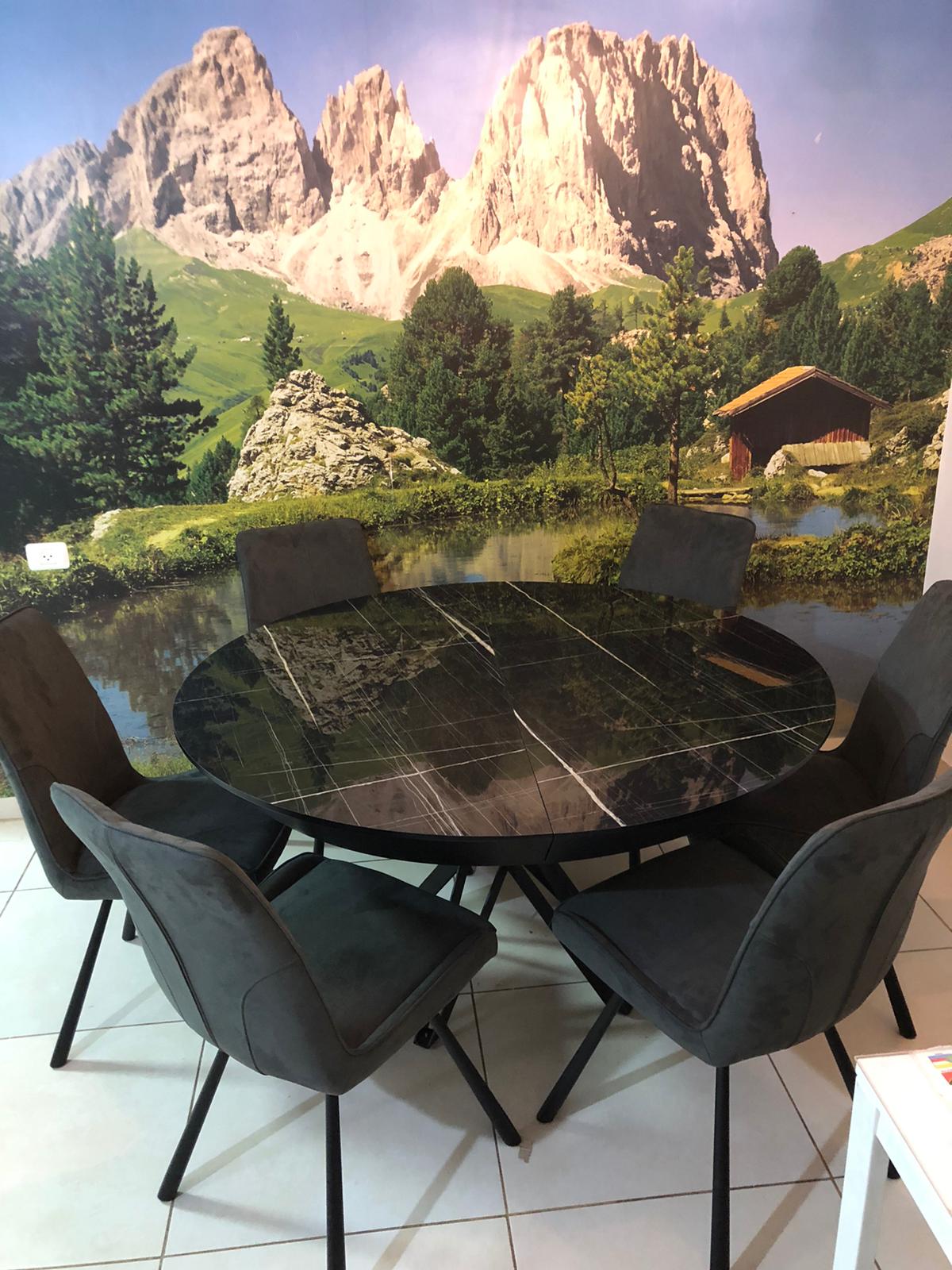 שולחן פינת אוכל נפתח אלגנטי ומבריק+6 כיסאות 8000 | המבורגר ברוס