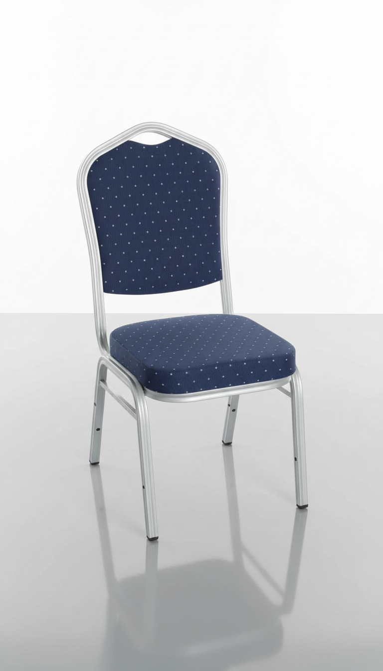 כסא אולמות אירועים שלד מתכת כסוף ריפוד כחול