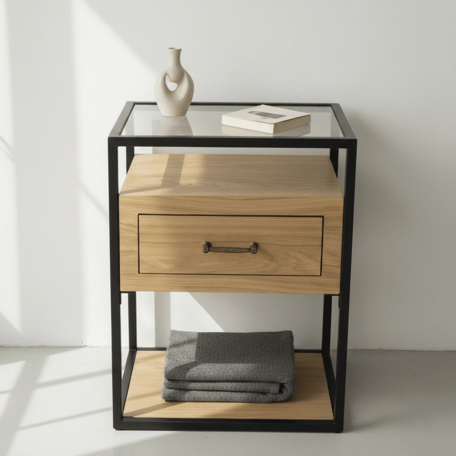 שידת מיטה מגירה אחת ומדף תחתון דגם 77466