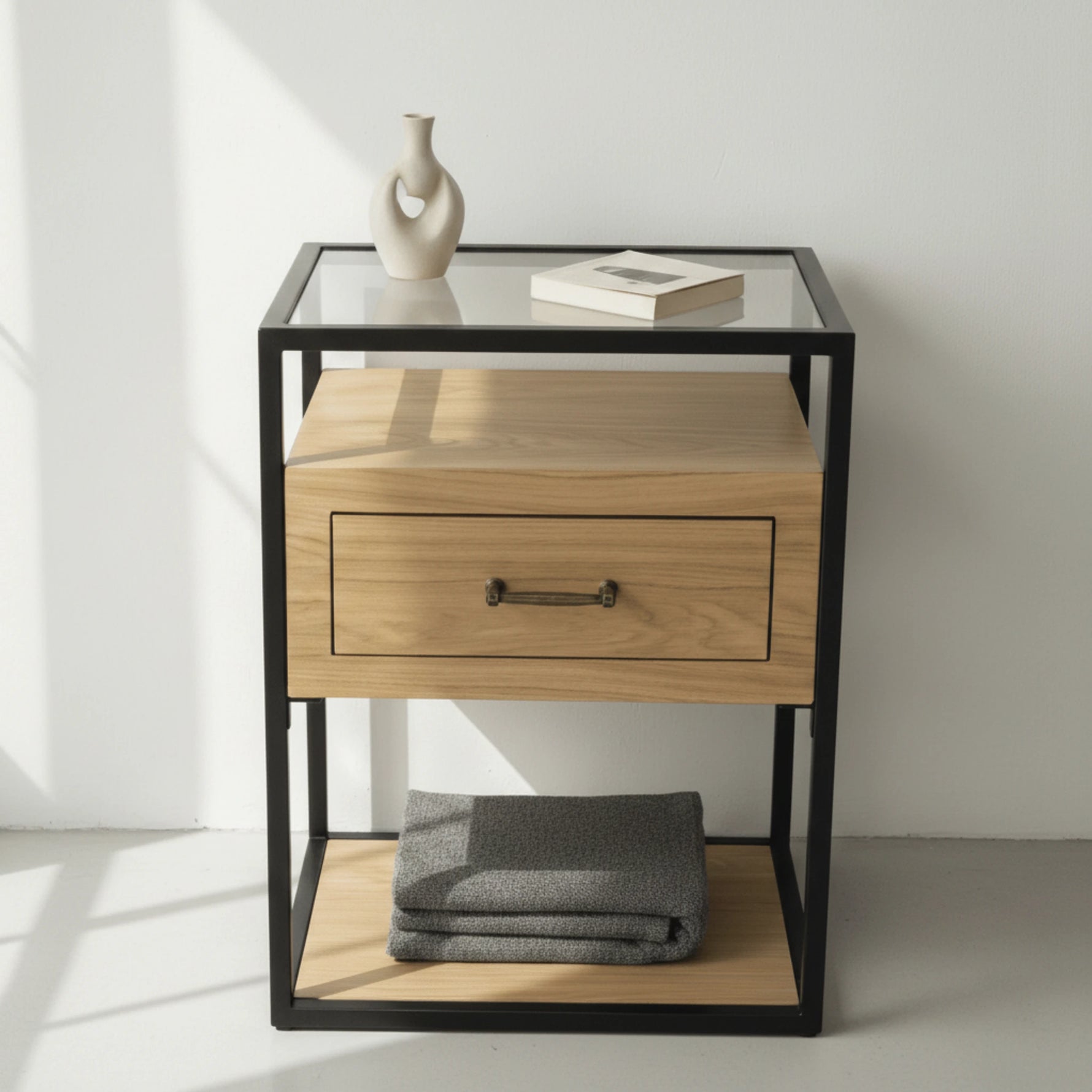 שידת מיטה מגירה אחת ומדף תחתון דגם 77466