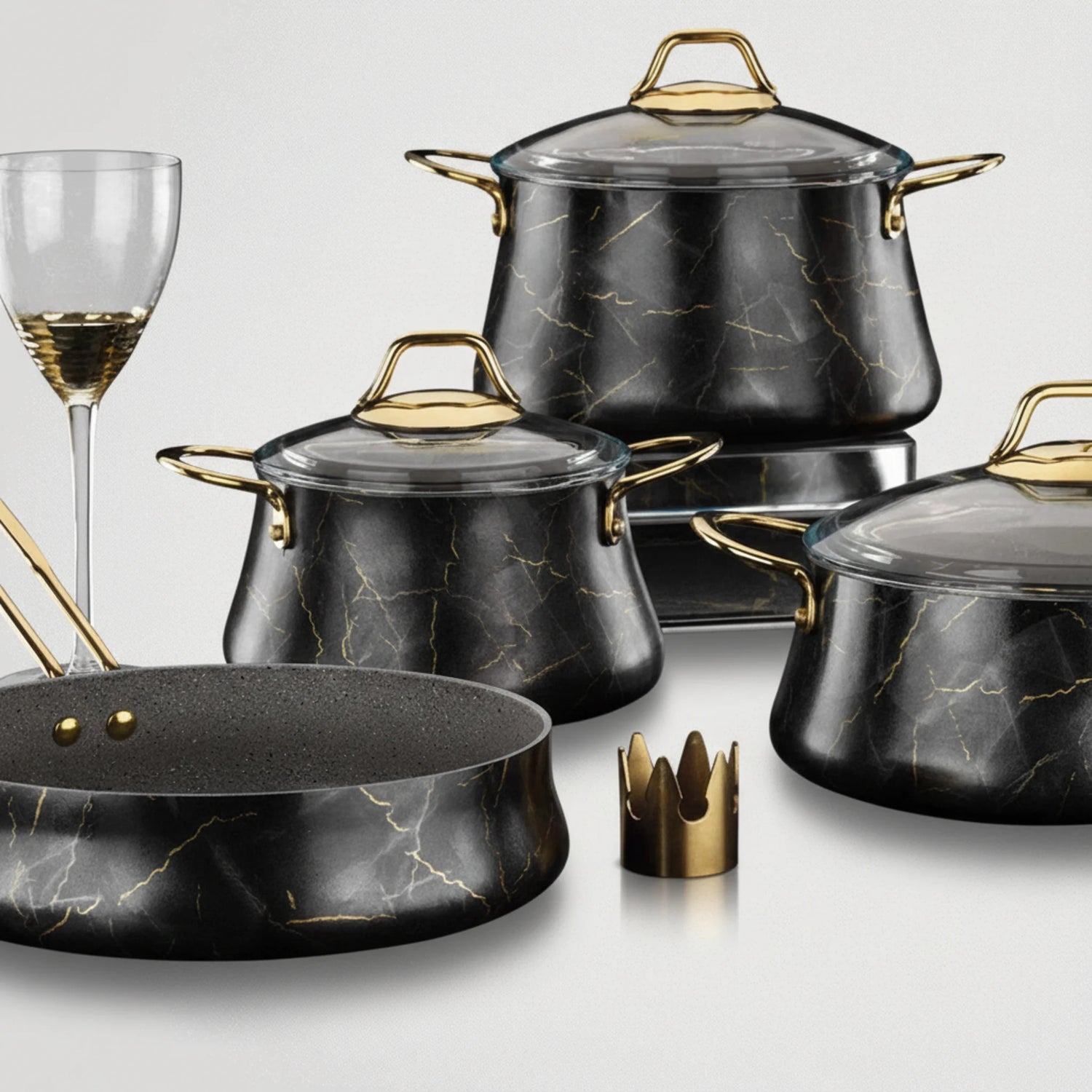 סט סירים 7 חלקים יציקת אלומניום בציפוי שיש שחור דגם 6657