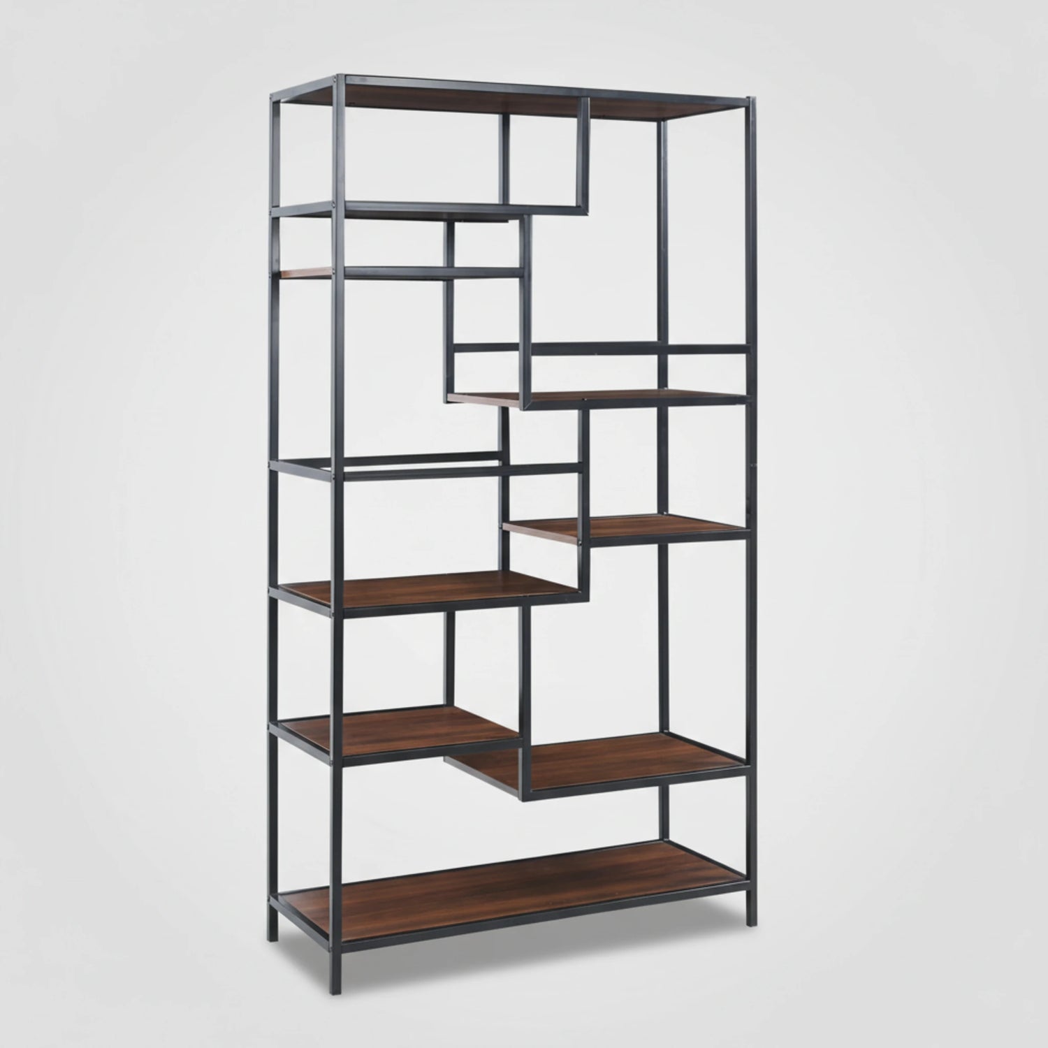 כוננית מדפים  שילוב מתכת ועץ