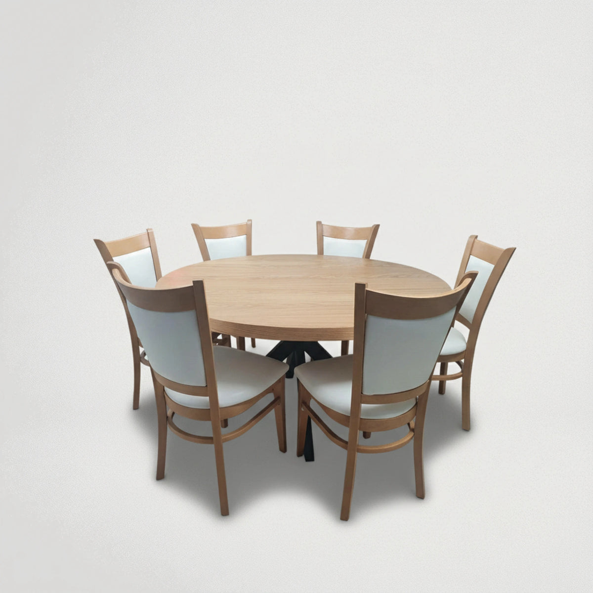 שולחן פינת אוכל קוטר1.50 + 6 כיסאות איטלקי עץ מלא דגם 1000
