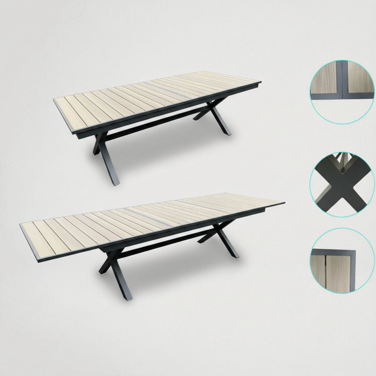 שולחן אלומניום שילוב דמוי עץ יפייפה ואיכותי נפתח לגינה דגם 7013