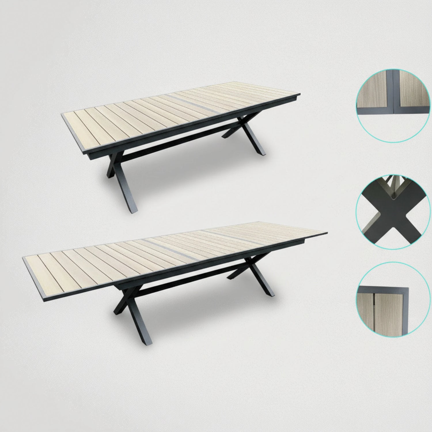 שולחן אלומניום שילוב דמוי עץ יפייפה ואיכותי נפתח לגינה דגם 7013