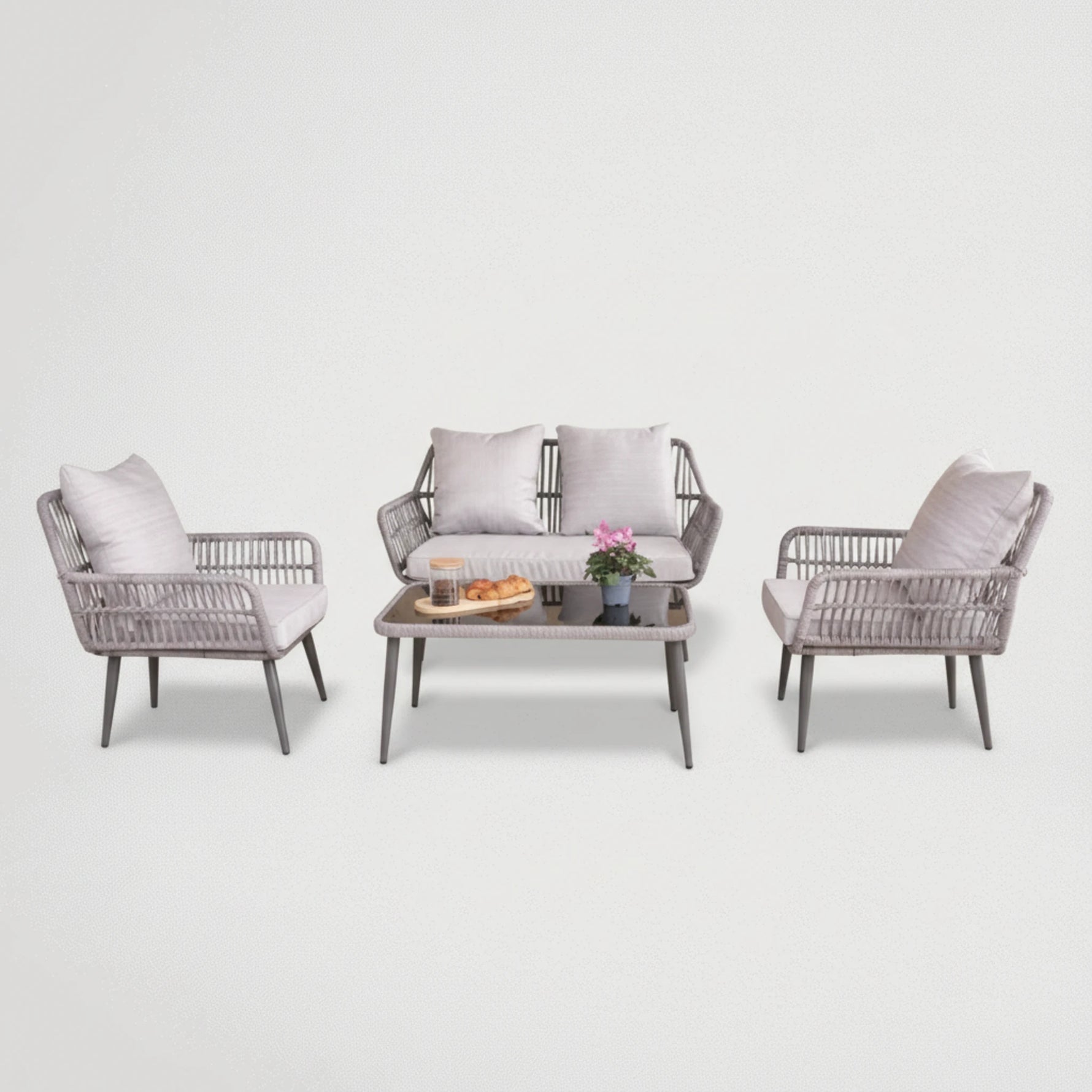 סט ישיבה אלומיניום ראטן דו מושבי דגם 6642