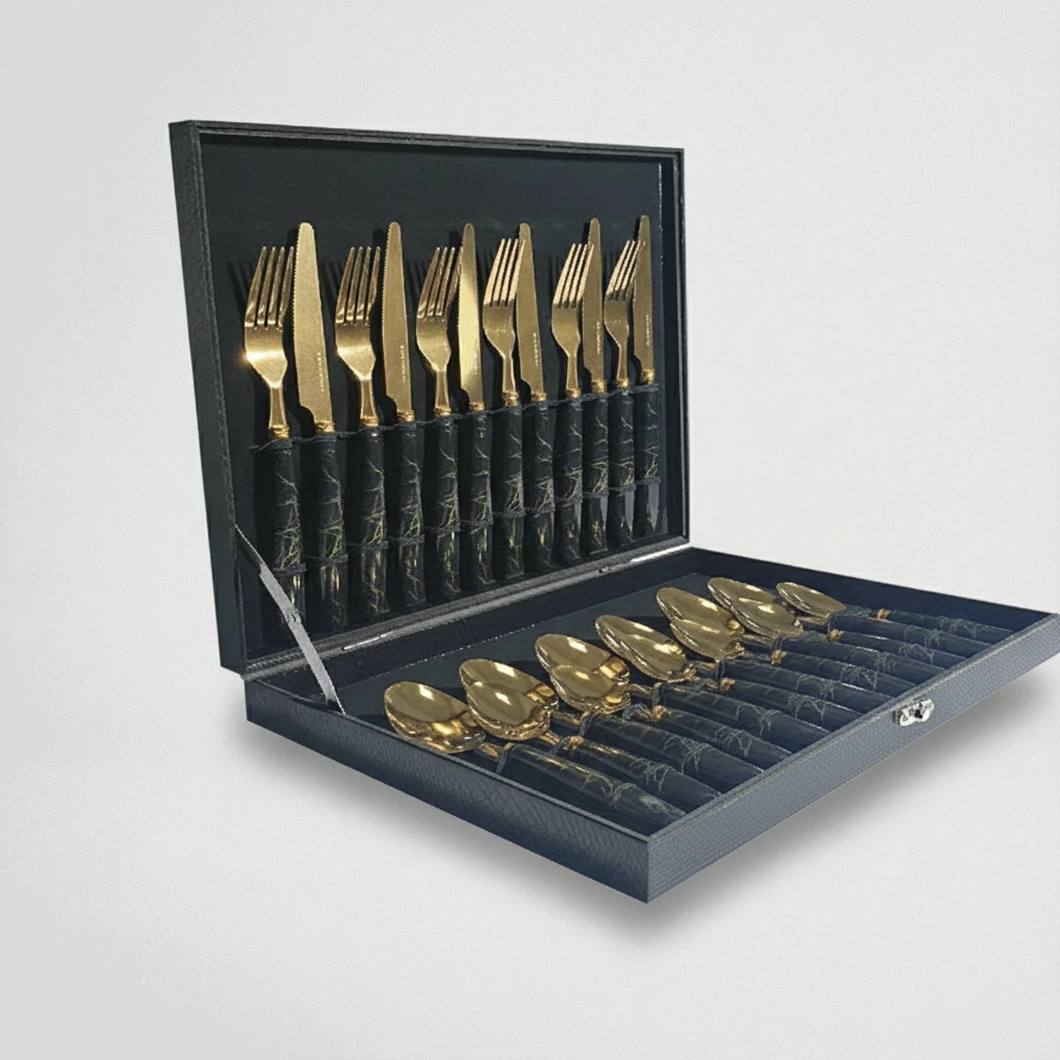 סט סכום זהב דמוי שיש שחור 475025