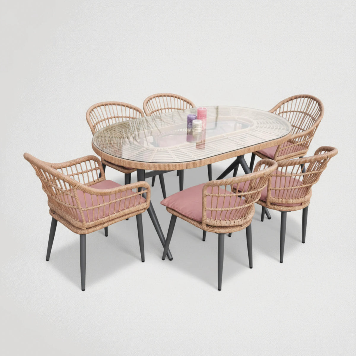 פינת אוכל ראטן עם זכוכית כולל כסאות 4535