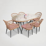 פינת אוכל ראטן עם זכוכית כולל כסאות 4535