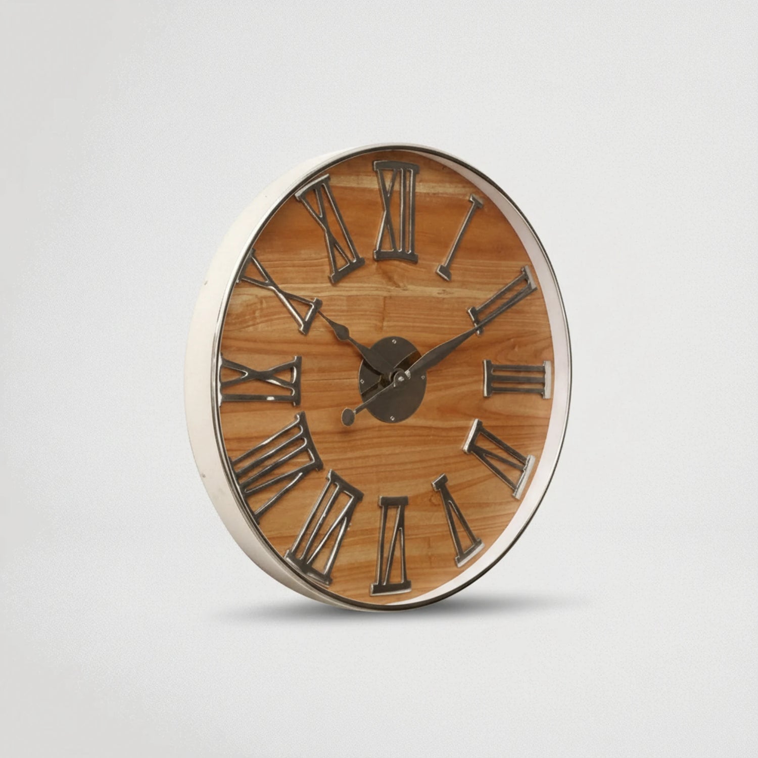 שעון קיר נירוסטה + עץ 8837