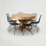 שולחן עגול נפתח עץ אלון טבעי כולל 6 כסאות