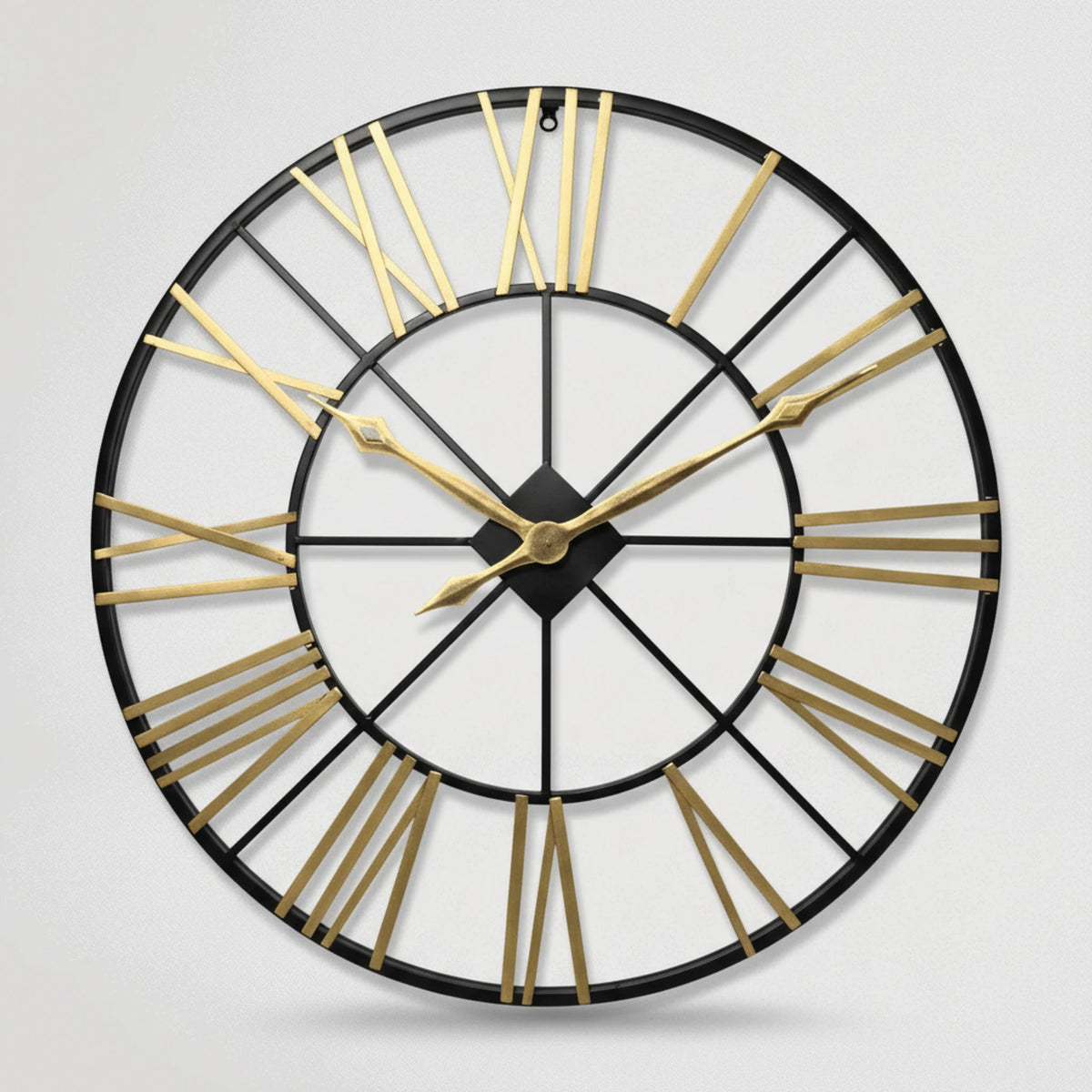 שעון קיר גדול ממתכת בצבע שחור וזהב 8746