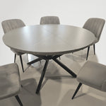 שולחן עגול 130 אפור דמוי שיש נפתח מתצוגה