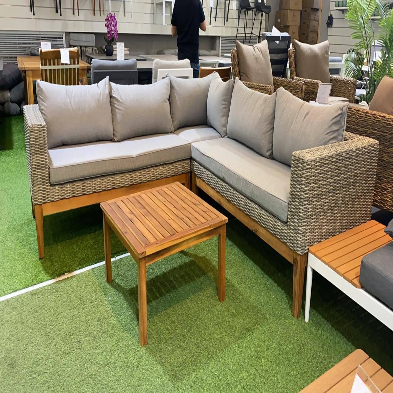 ספה פינתית ראטן שילוב עץ מלא 3021