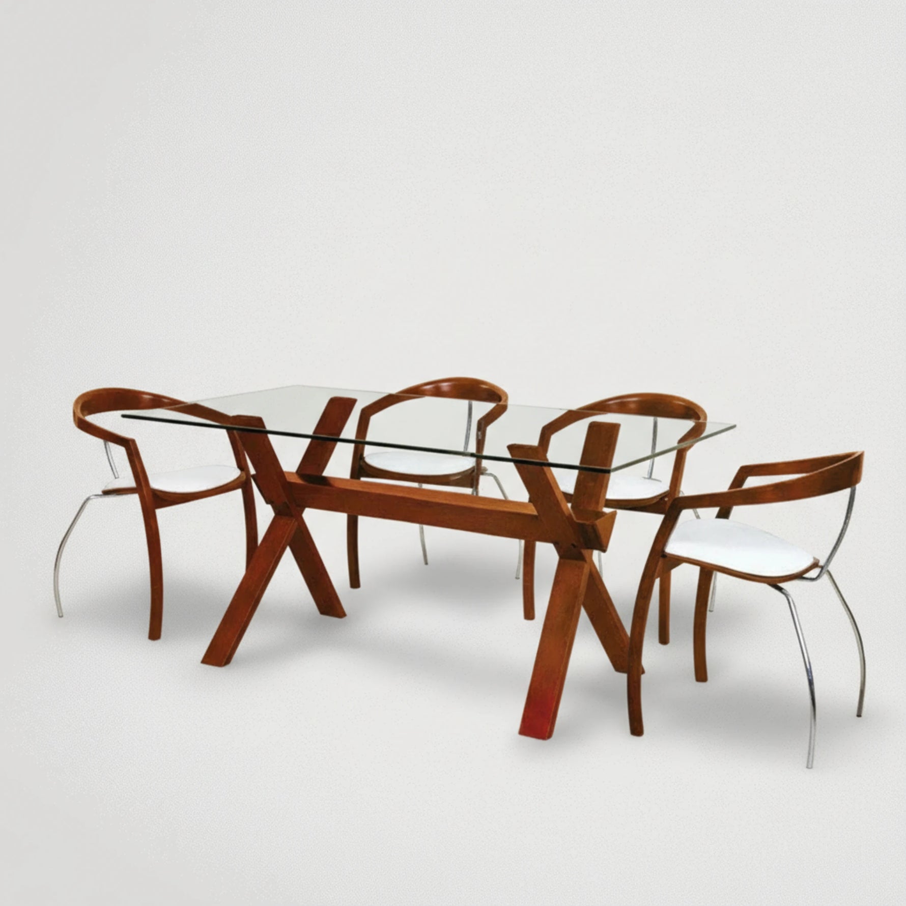 דגם שולחן פינת אוכל מזכוכית ורגלי עץ דנדוש